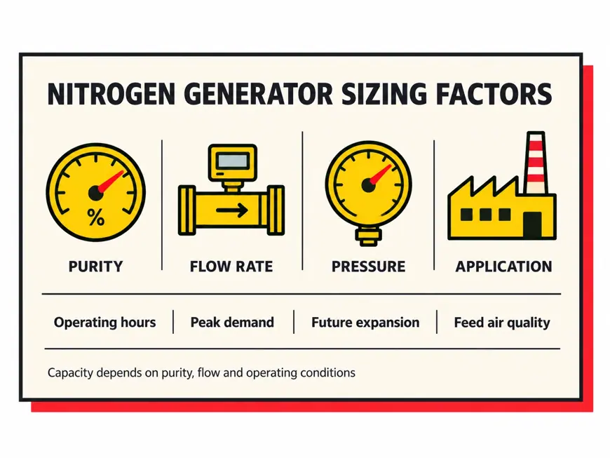 Nitrogen Generator Sizing: Flow, Pressure & Peak Demand — technical illustration